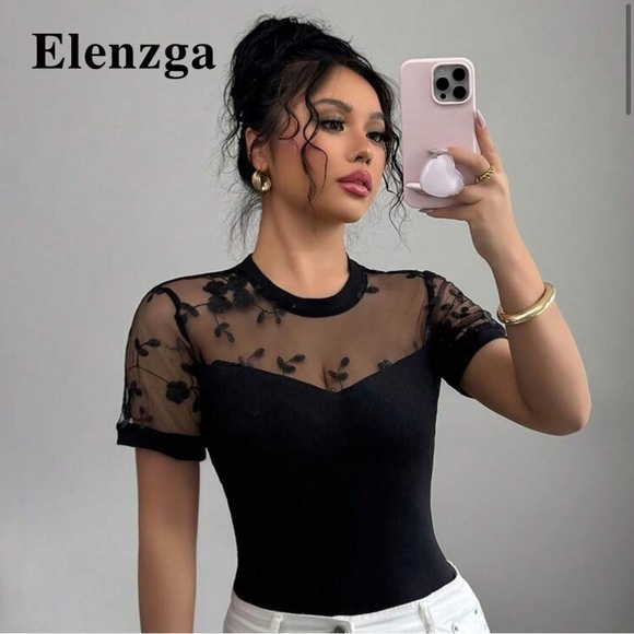 SHEIN Black Sheer Floral Blouse - Picture 1 of 2